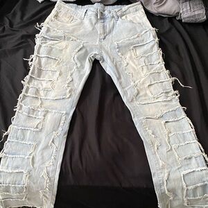 ROMWE Light Blue Distressed Cargo Pants